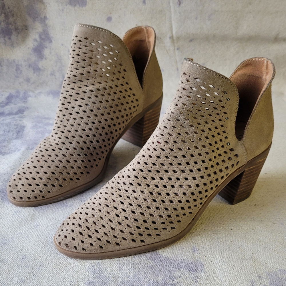 Lucky Brand Taupe Perforated Ankle Booties